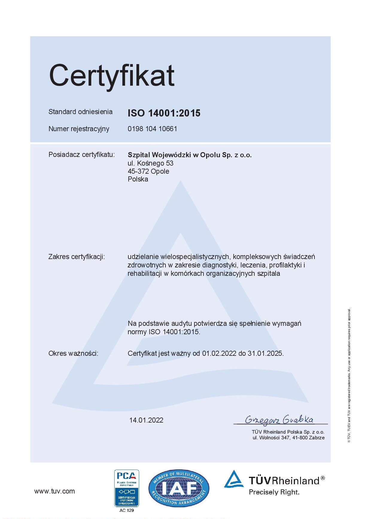 Akredytacja ISO - certyfikat
