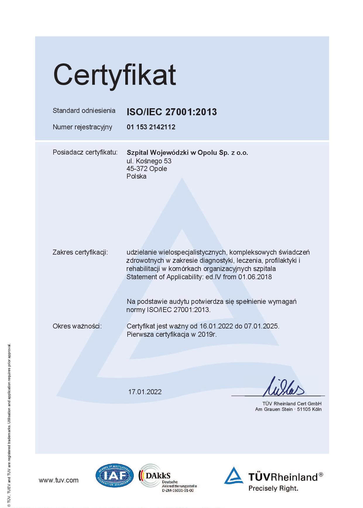 Akredytacja ISO - certyfikat